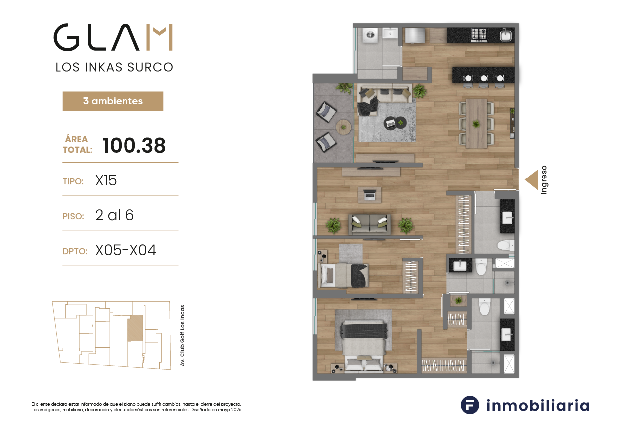 Plano TD-X15 — Glam, 100.38 m²