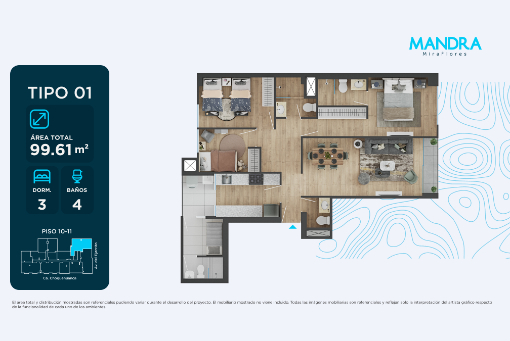 Plano Tipo 1 — Mandra, 100.26 m²