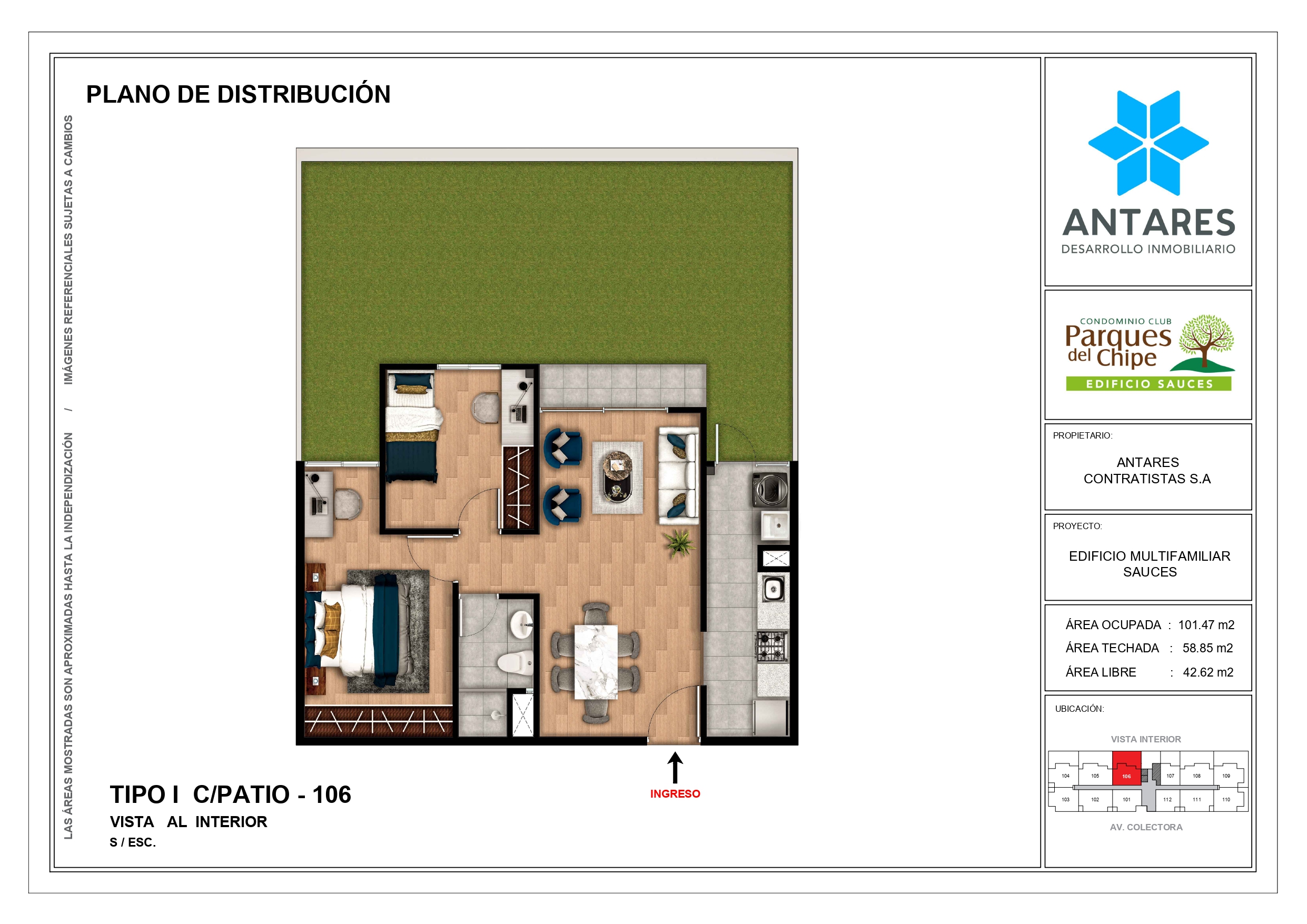 Plano 106 — Edificio Sauces, 101.47 m²