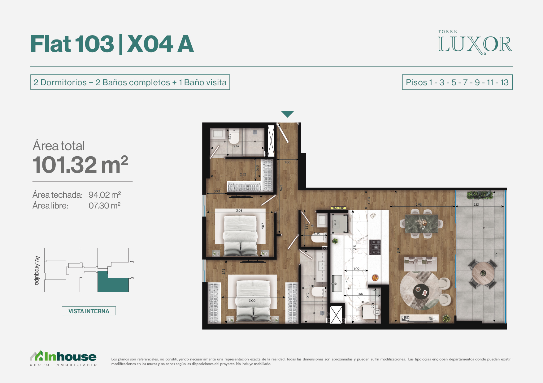 Plano Tipo 4A — Torre Luxor, 100.74 m²