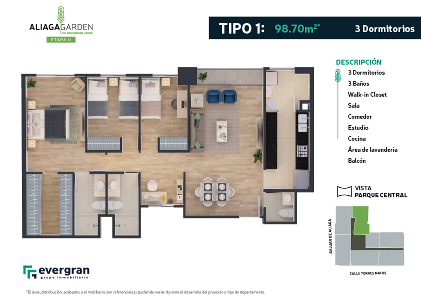 Plano X-01 — Aliaga Garden Etapa 2, 98.7 m²