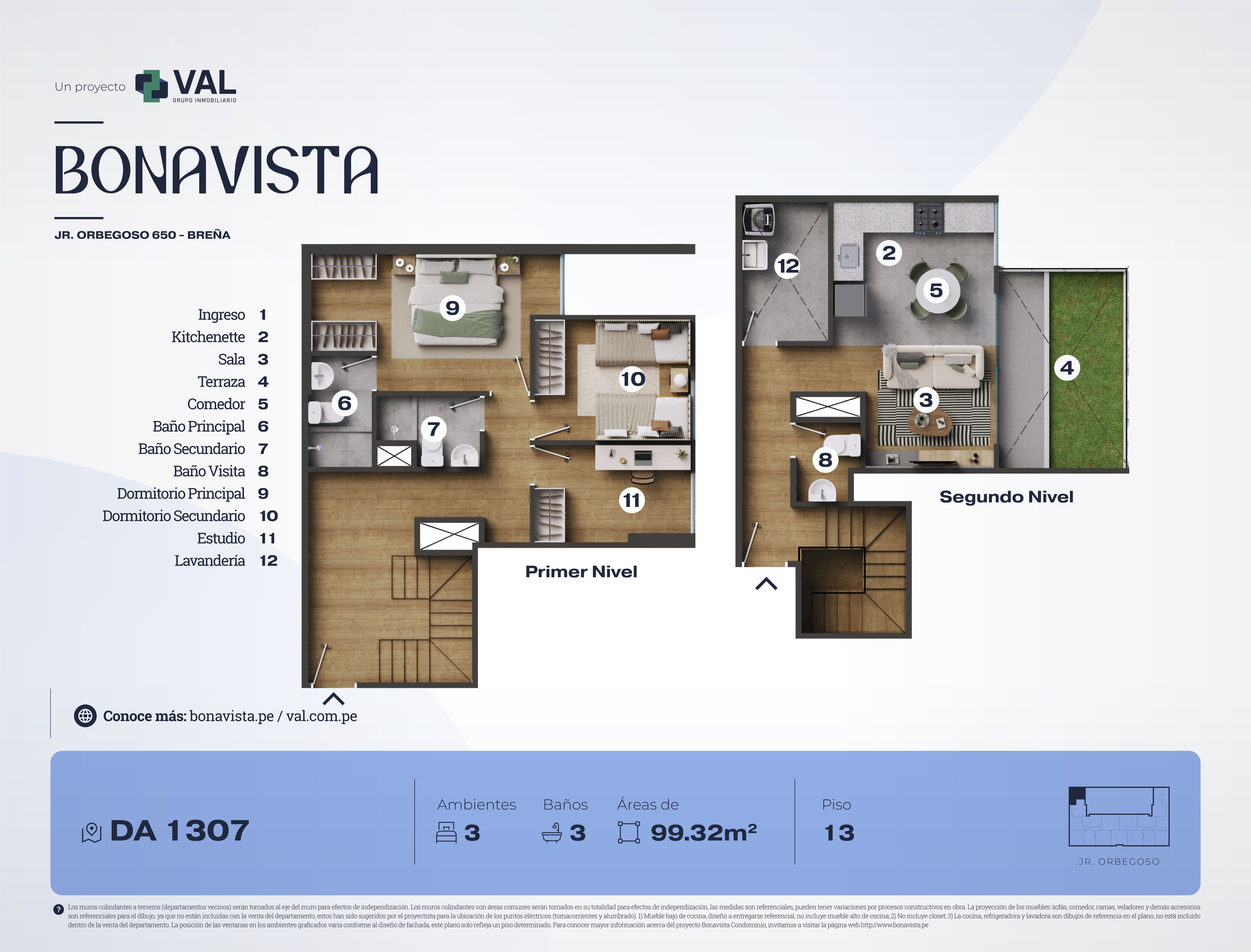 Plano DA 1307 — Bonavista Condominio, 99.32 m²