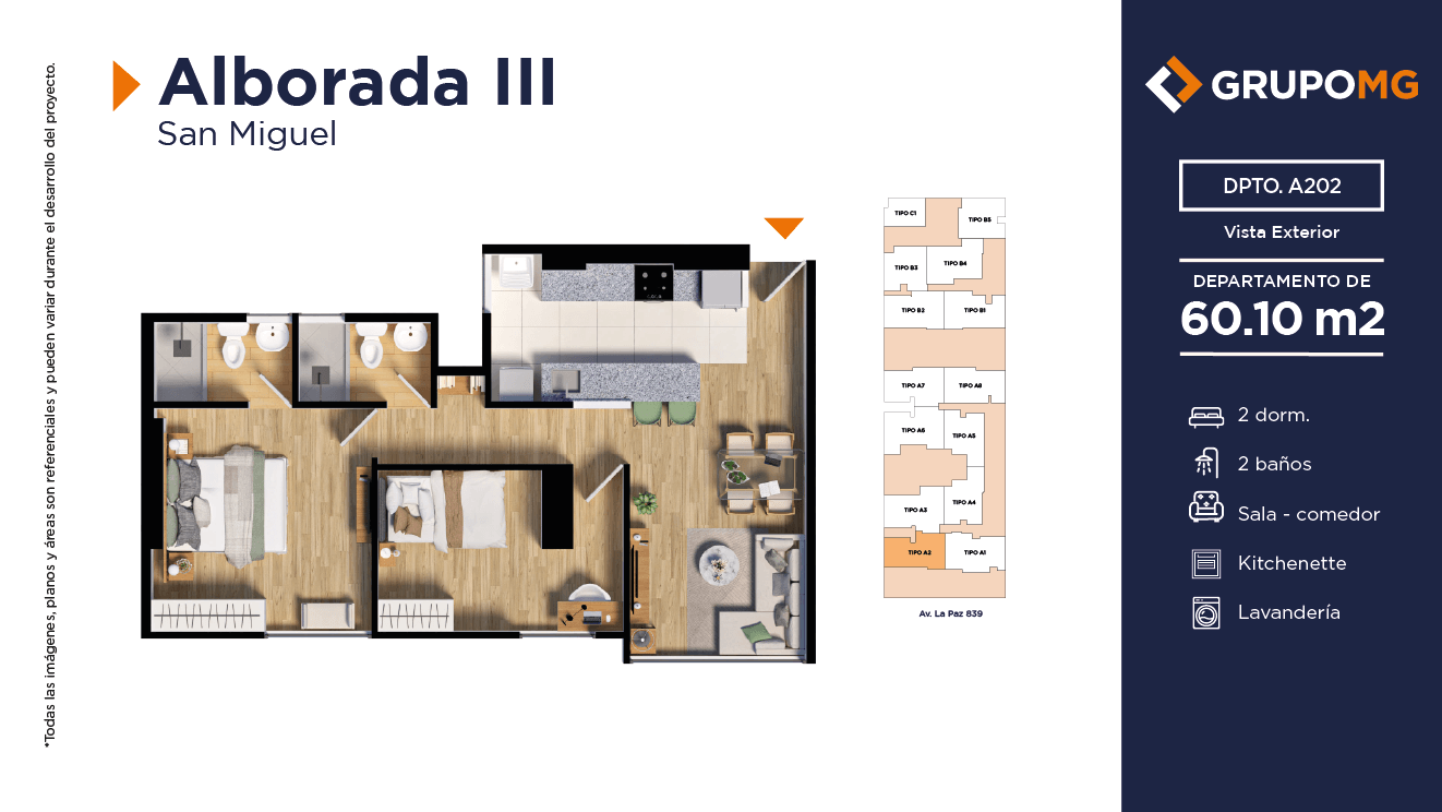Plano A2b — Alborada III San Miguel, 60.1 m²