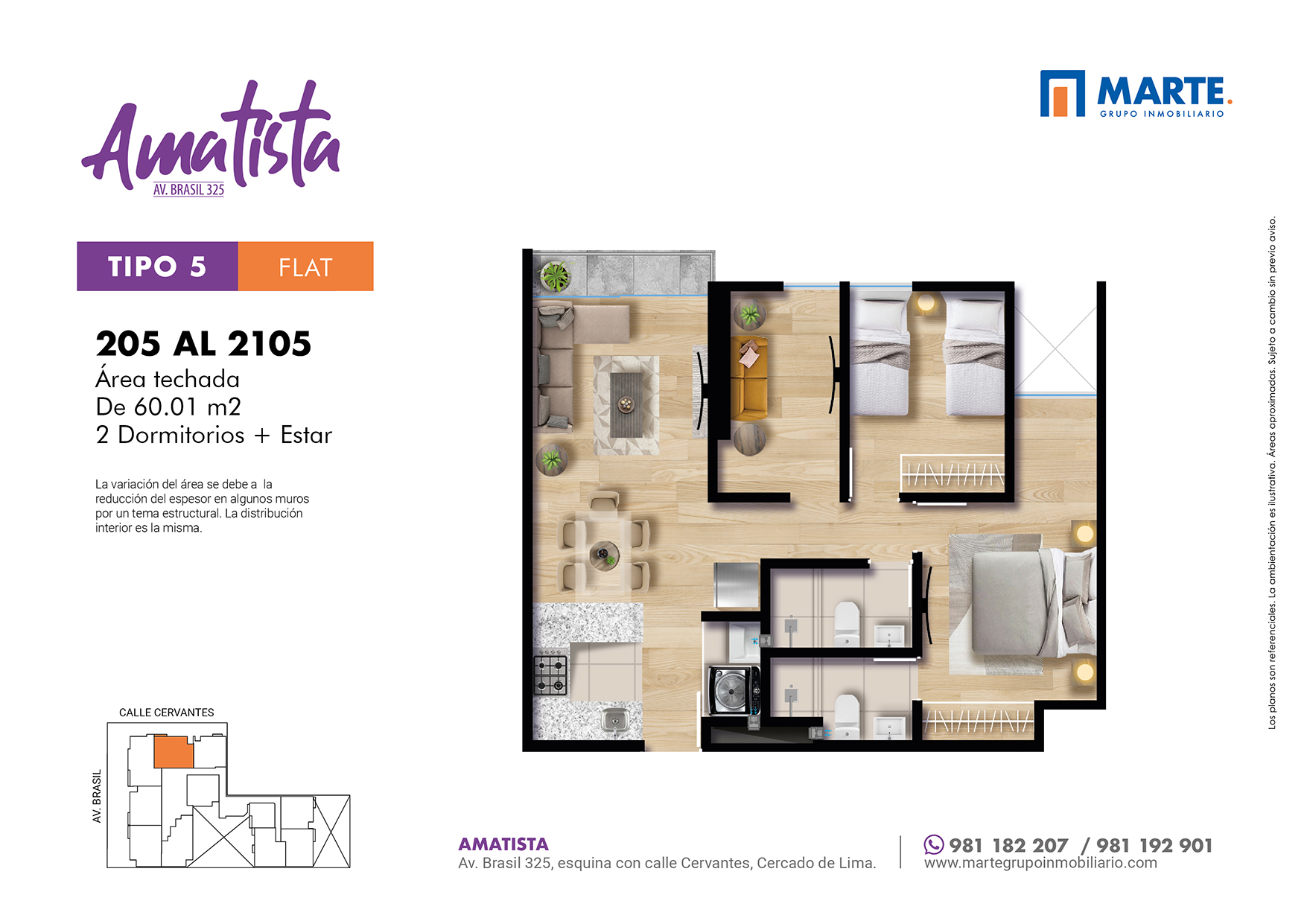 Plano Tipo 5 — Amatista, 60.06 m²