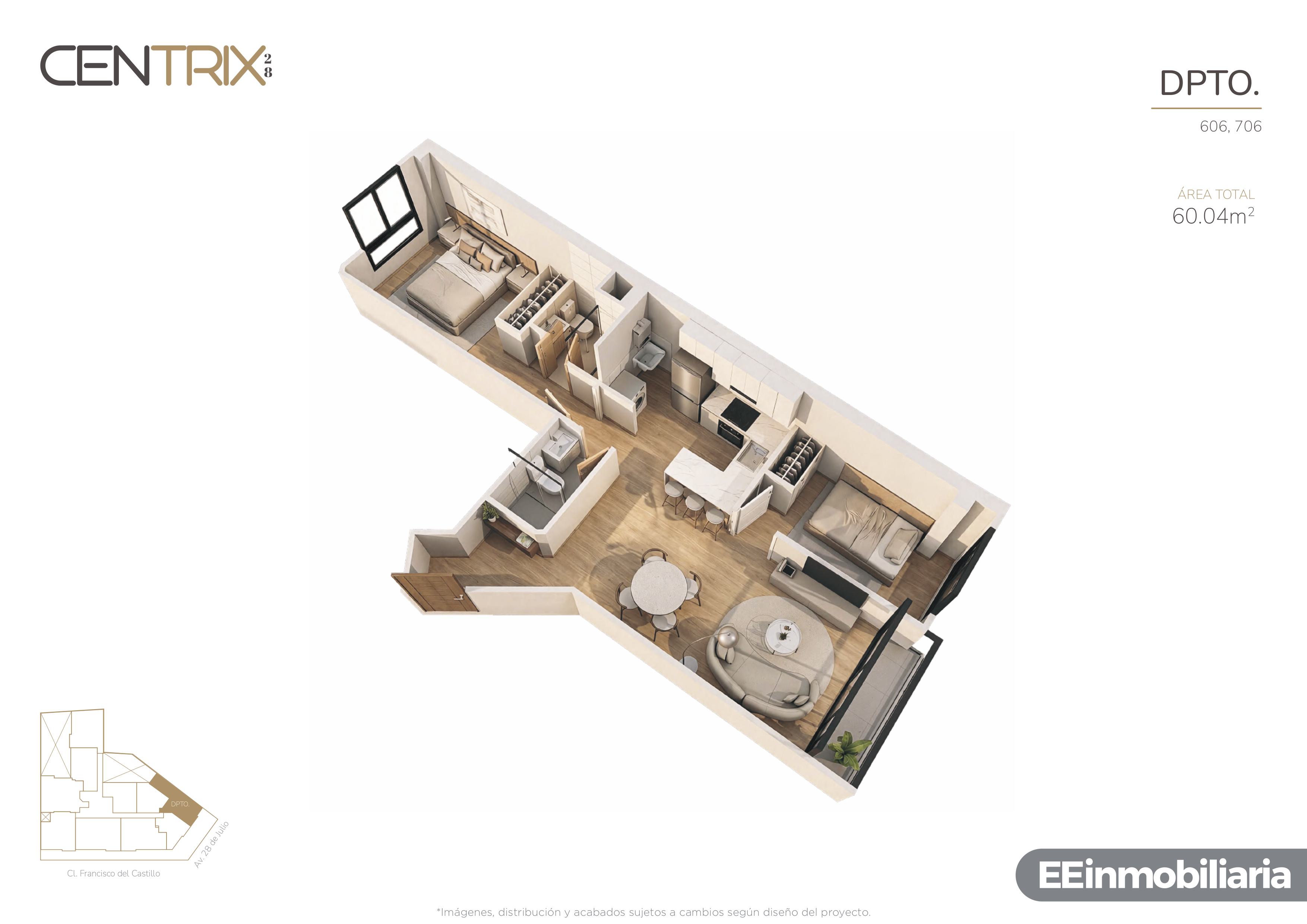 Plano Dpto.606 — Centrix 28, 60.04 m²
