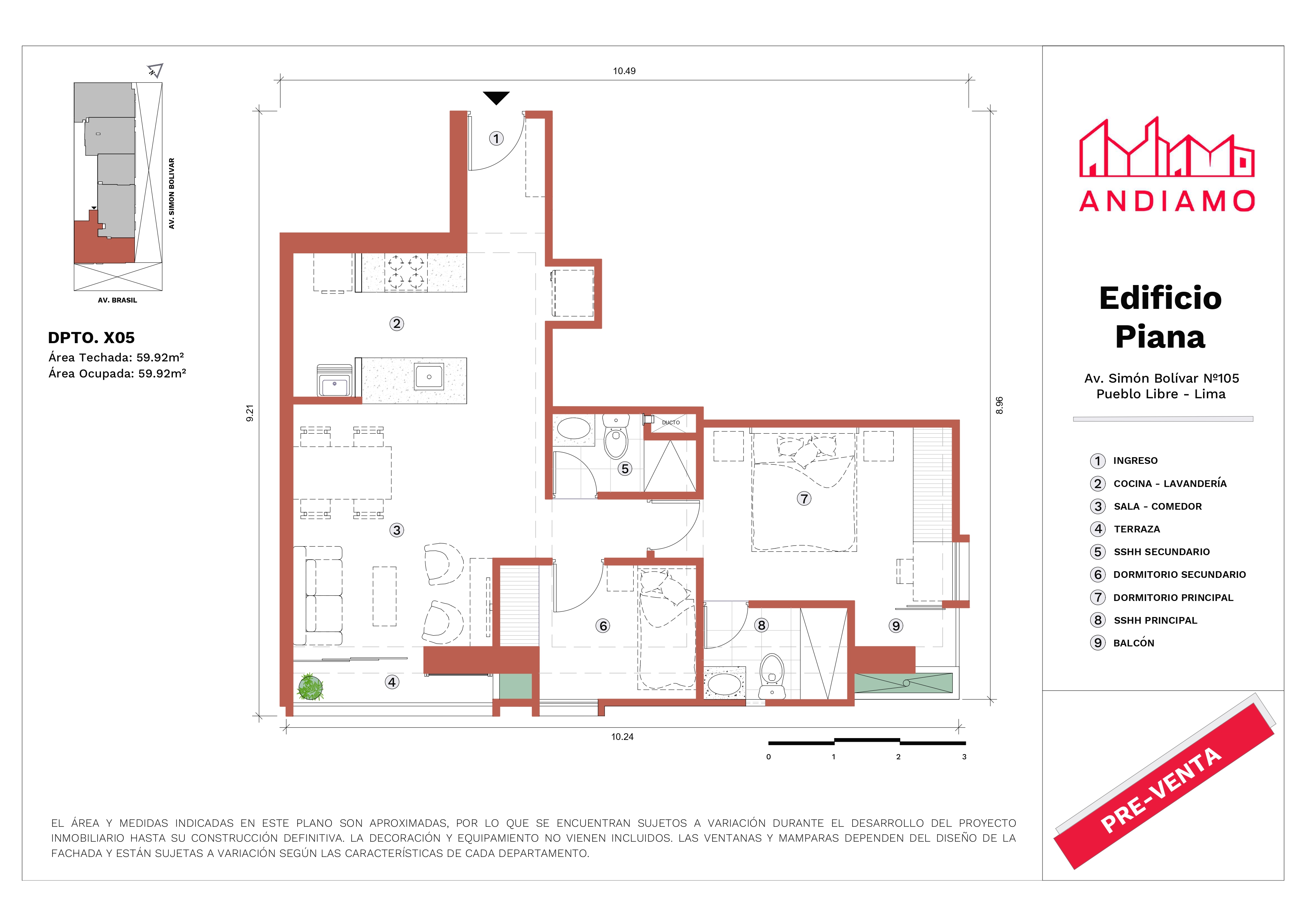 Plano X05 — Edificio Piana, 59.97 m²