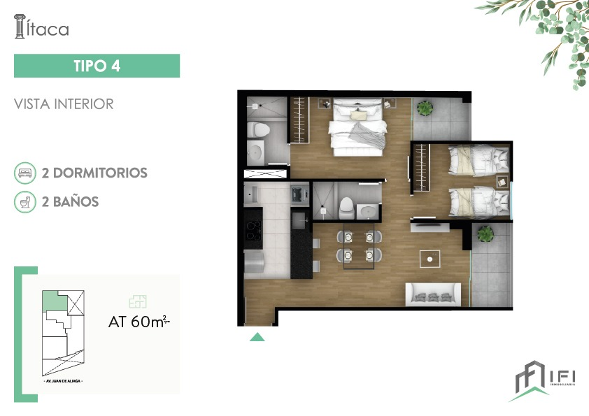 Plano TIPO 4 — Itaca, 60 m²