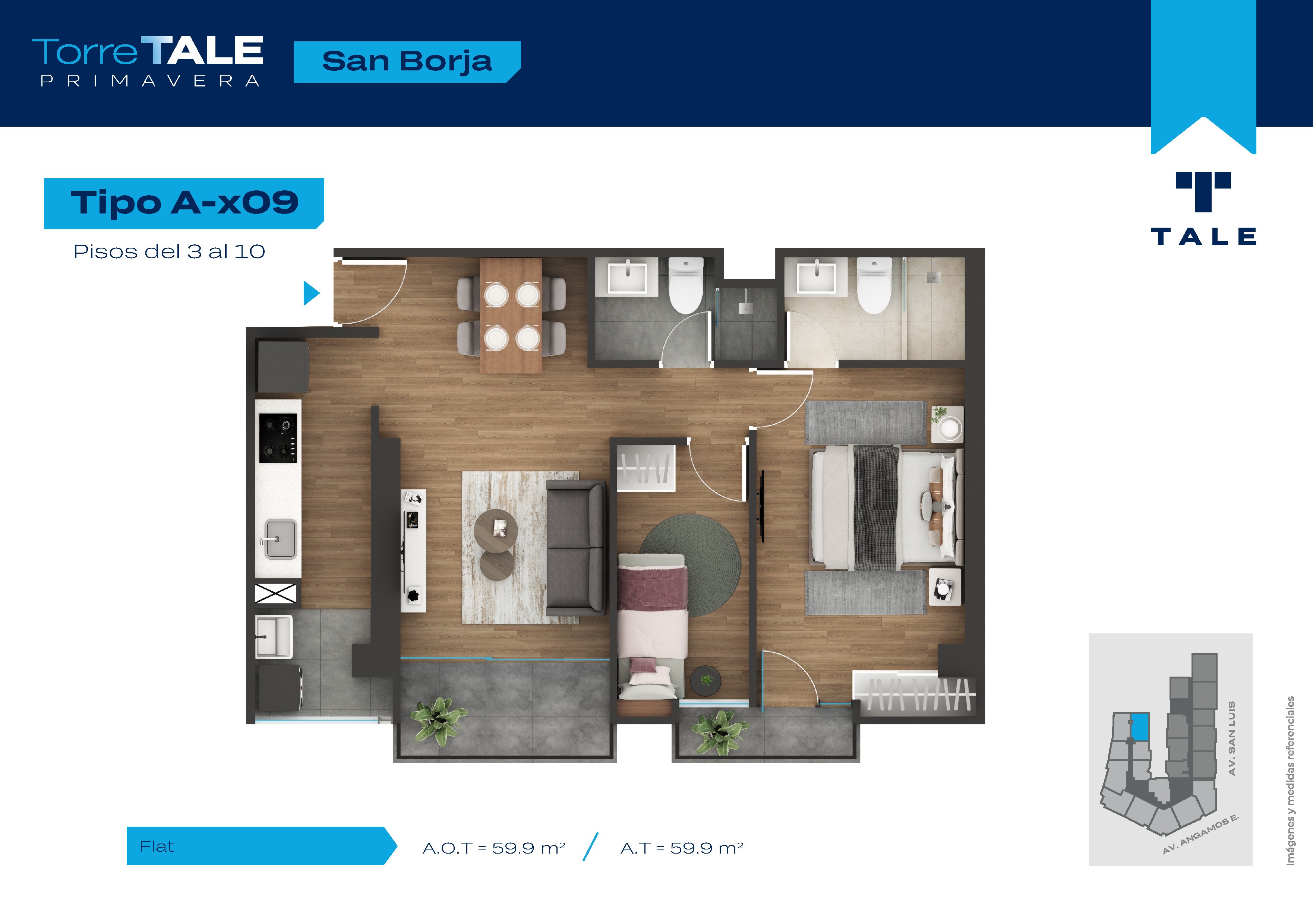 Plano T1-X09 — Torre Tale Primavera Etapa I, 59.9 m²